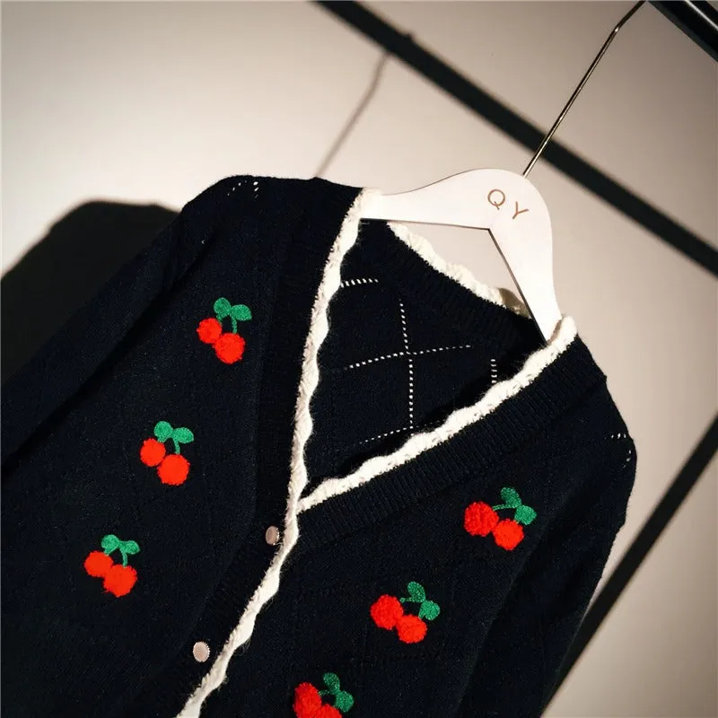 Cherry Embroidery Knit Cardigan Sweater - A Sweet and Stylish Delight! 🍒👚