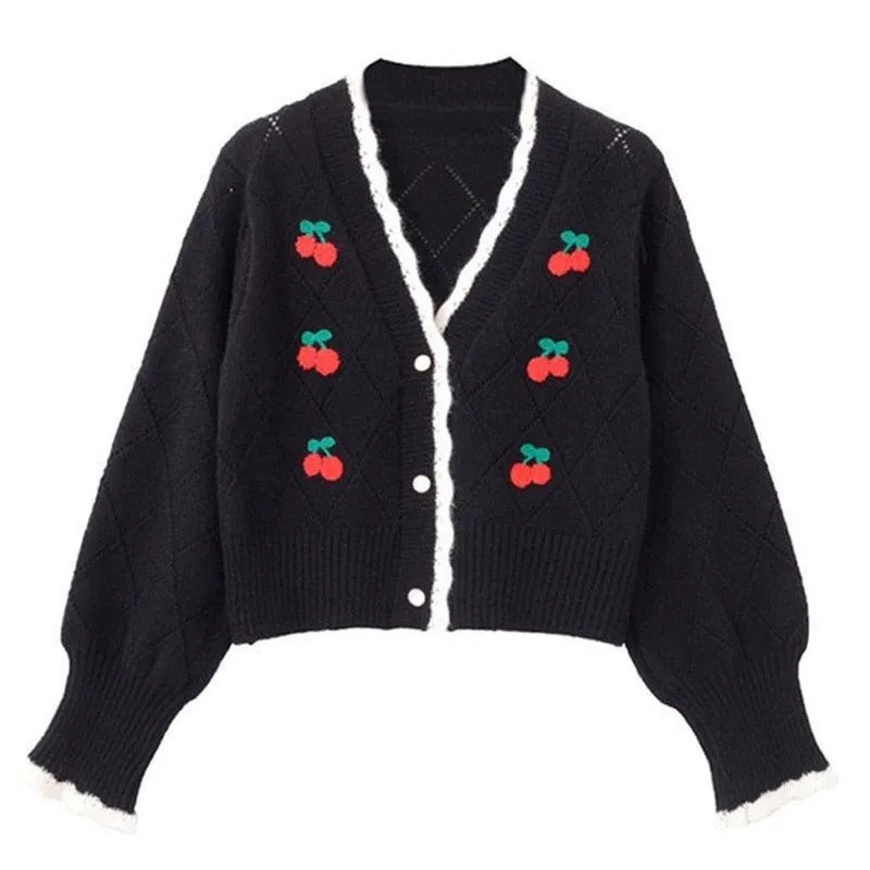 Cherry Embroidery Knit Cardigan Sweater - A Sweet and Stylish Delight! 🍒👚