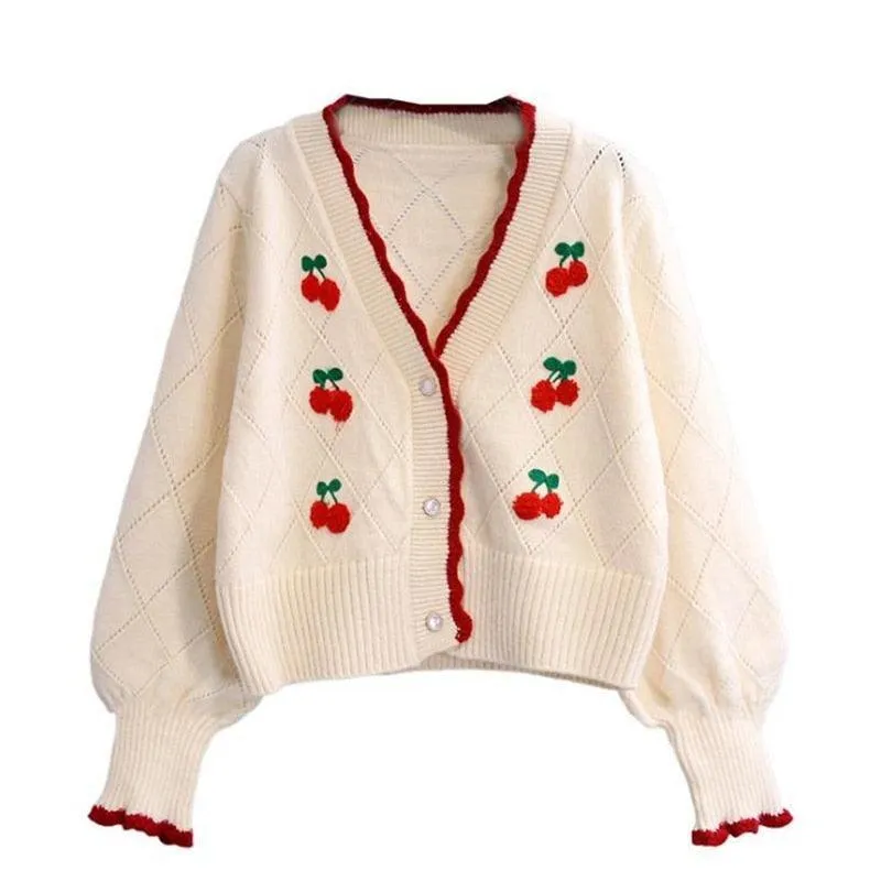 Cherry Embroidery Knit Cardigan Sweater - A Sweet and Stylish Delight! 🍒👚