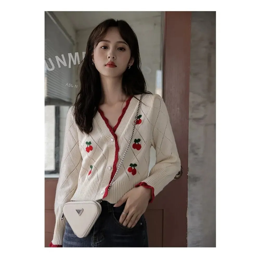 Cherry Embroidery Knit Cardigan Sweater - A Sweet and Stylish Delight! 🍒👚