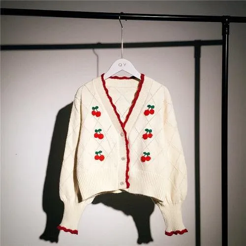 Cherry Embroidery Knit Cardigan Sweater - A Sweet and Stylish Delight! 🍒👚