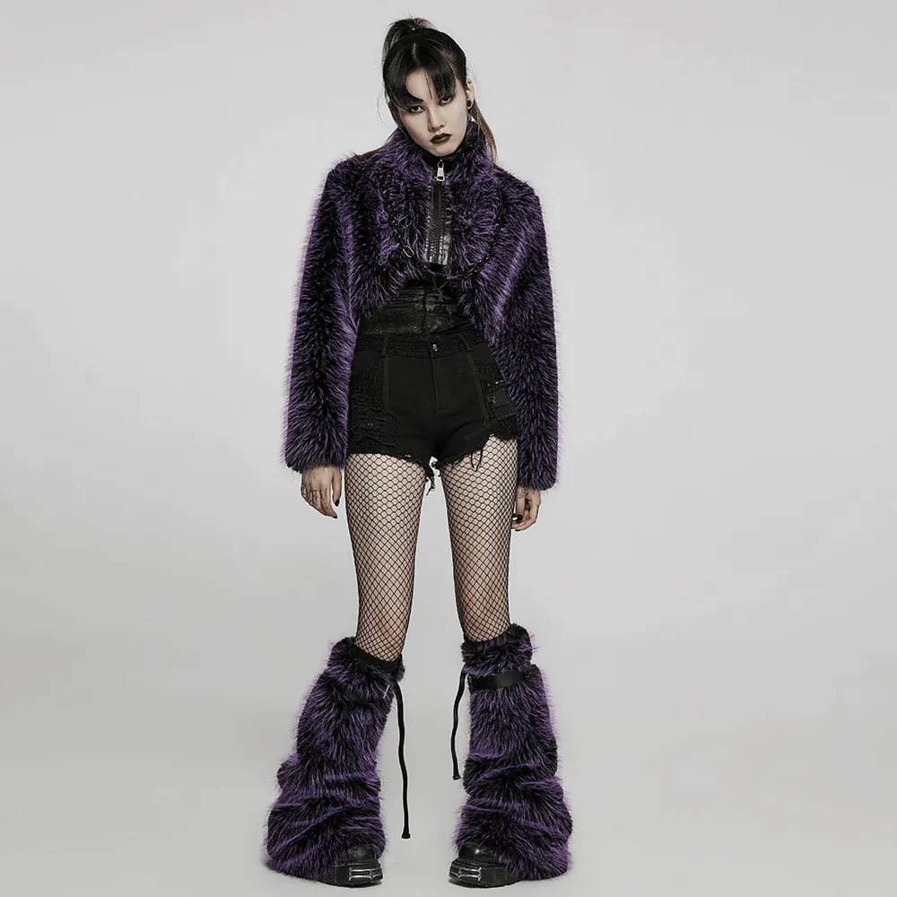 Chic Purple Shaggy Crop Jacket - Edgy Streetwear