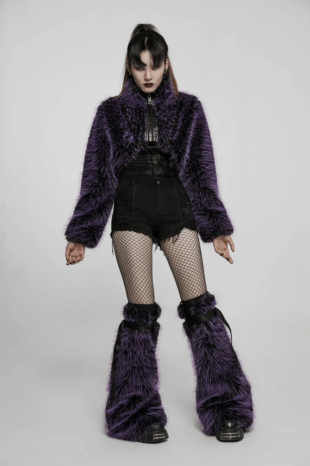 Chic Purple Shaggy Crop Jacket - Edgy Streetwear