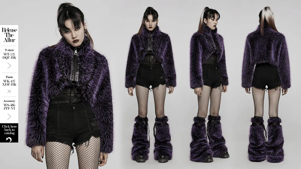 Chic Purple Shaggy Crop Jacket - Edgy Streetwear