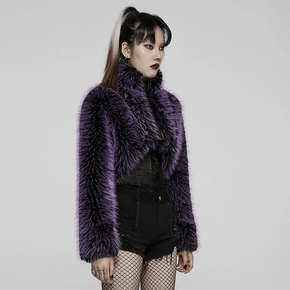 Chic Purple Shaggy Crop Jacket - Edgy Streetwear