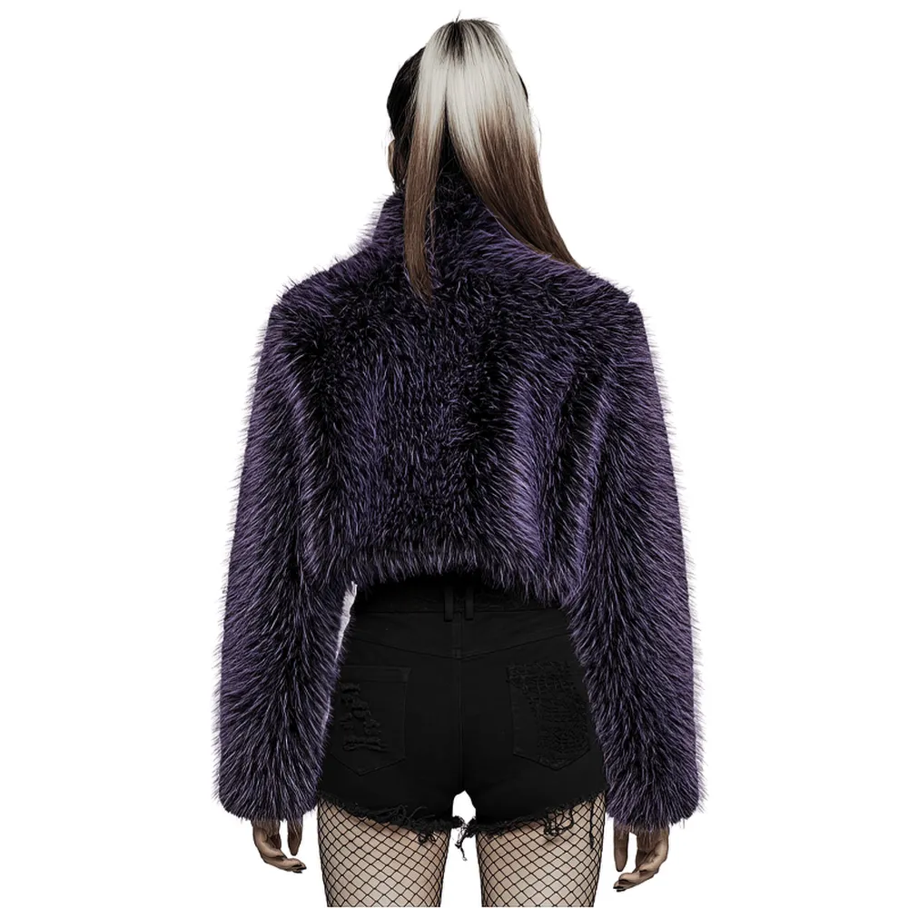 Chic Purple Shaggy Crop Jacket - Edgy Streetwear