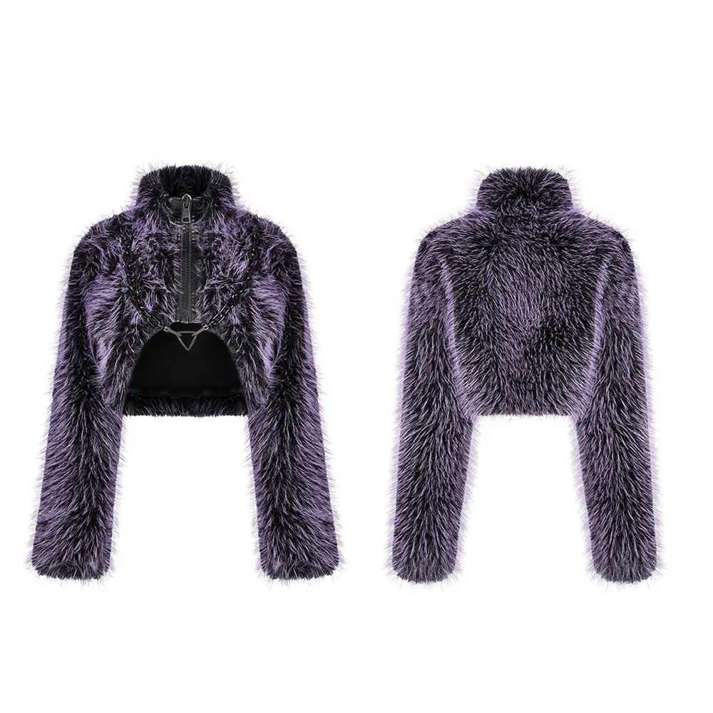 Chic Purple Shaggy Crop Jacket - Edgy Streetwear