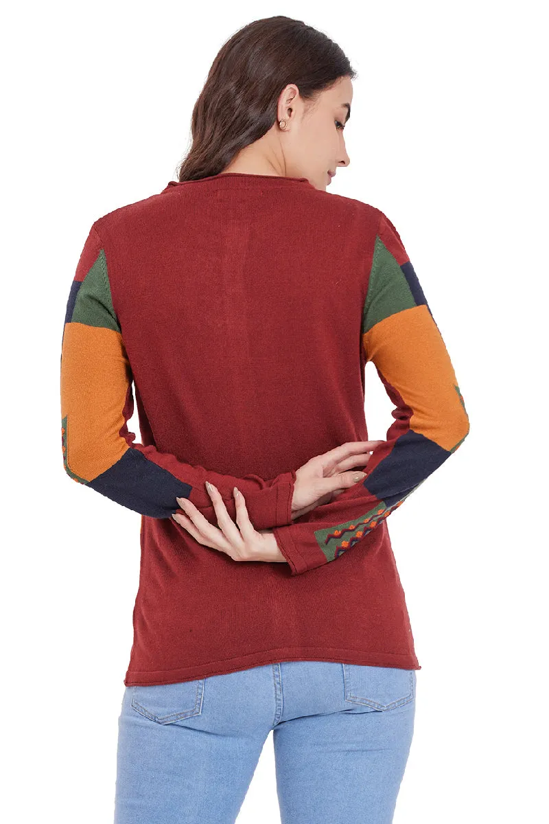 Color Blocked Antique Embroidered Cardigan