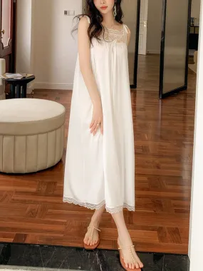 Comfort White Satin Slip Midi/Knee-length Sleepwear