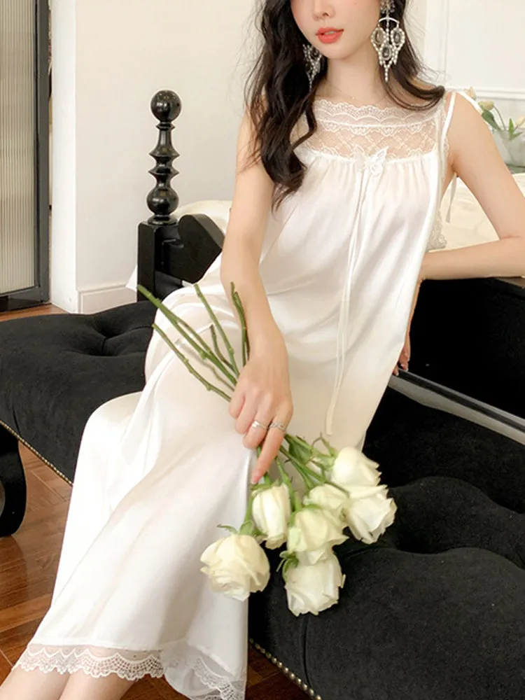 Comfort White Satin Slip Midi/Knee-length Sleepwear