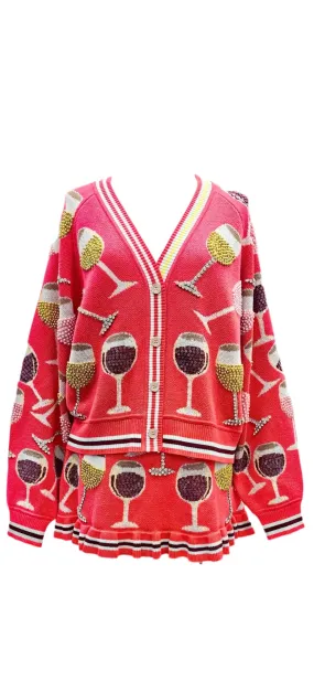 Coral Wine Glass Cardigan