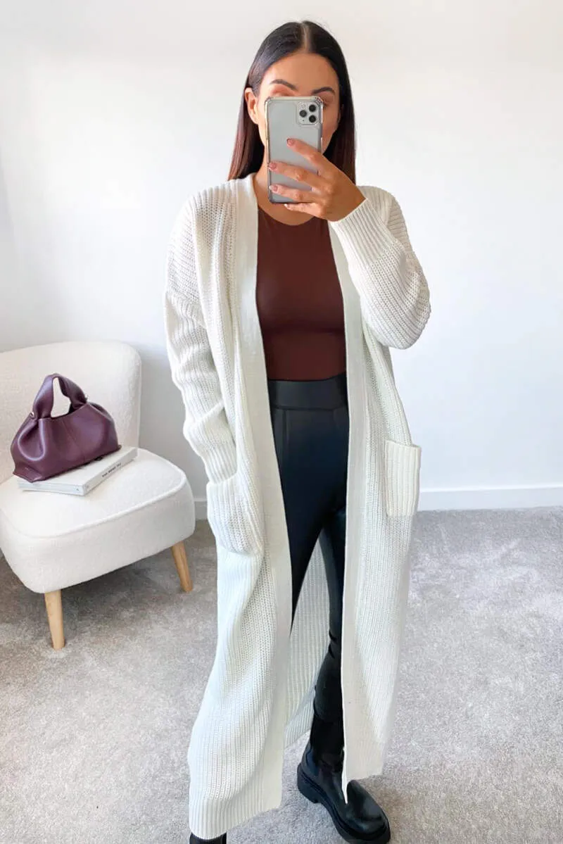 Cream Longline Knitted Cardigan