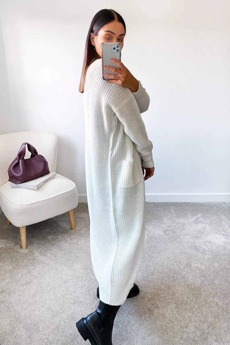 Cream Longline Knitted Cardigan