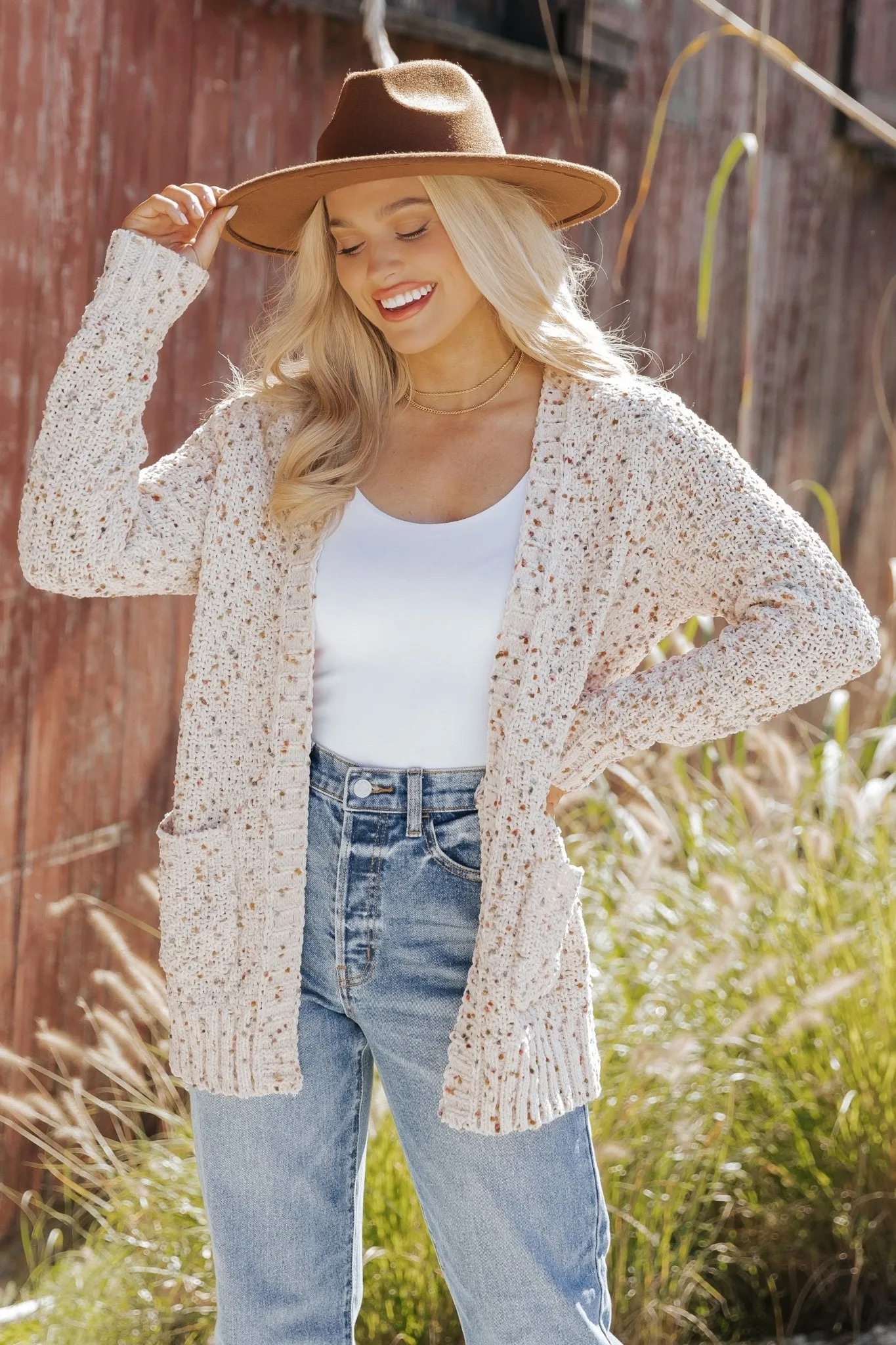 Cream Popcorn Open Front Cardigan - DOORBUSTER