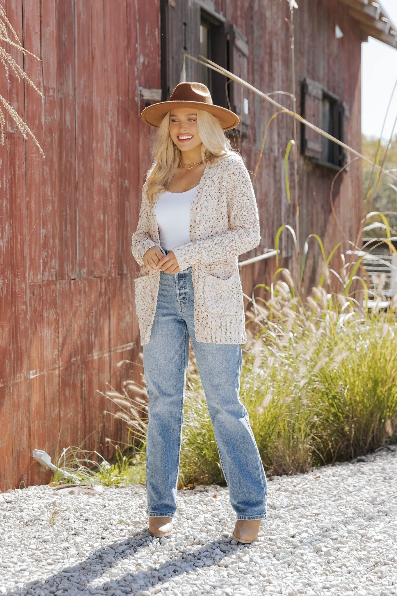 Cream Popcorn Open Front Cardigan - DOORBUSTER