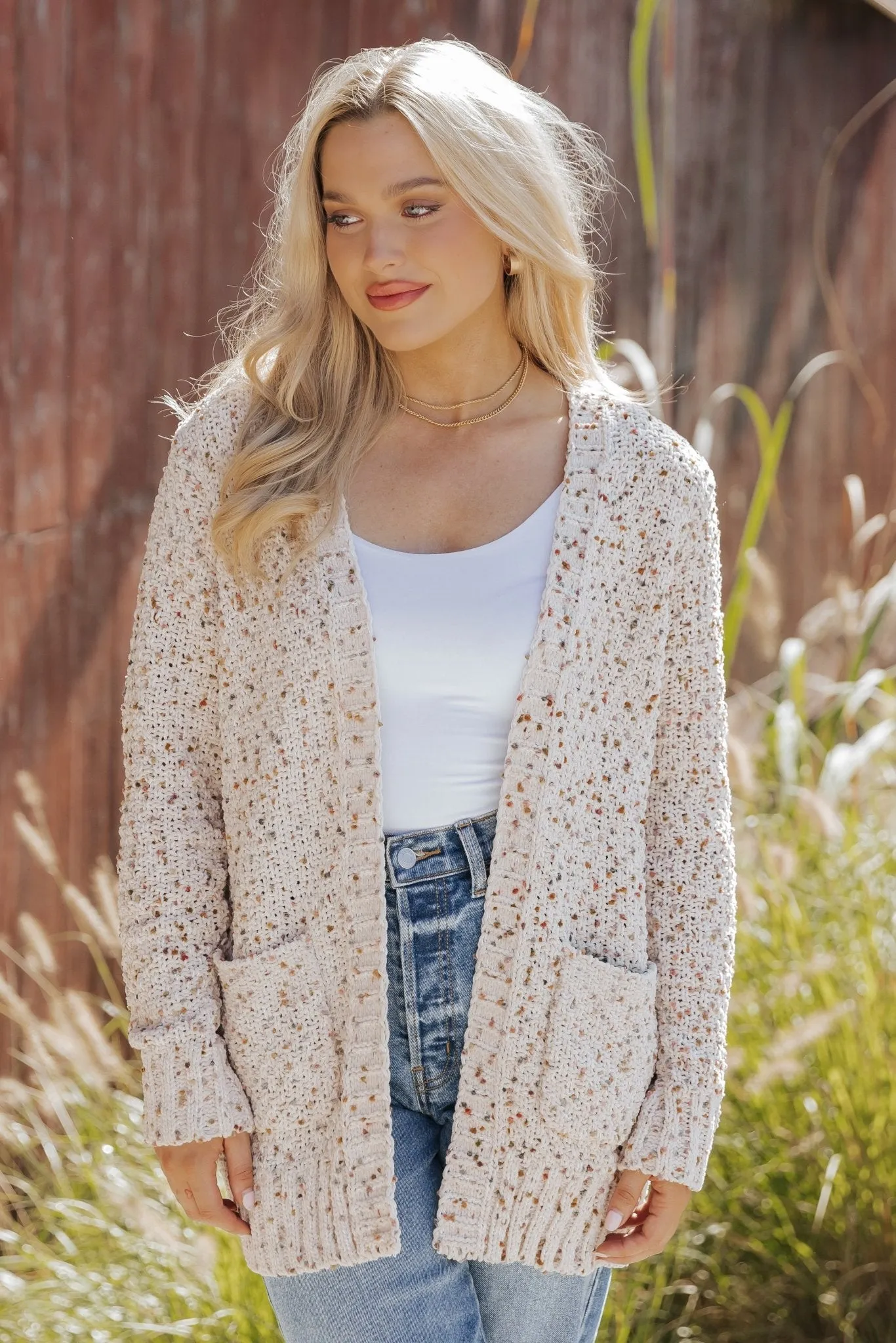 Cream Popcorn Open Front Cardigan - DOORBUSTER