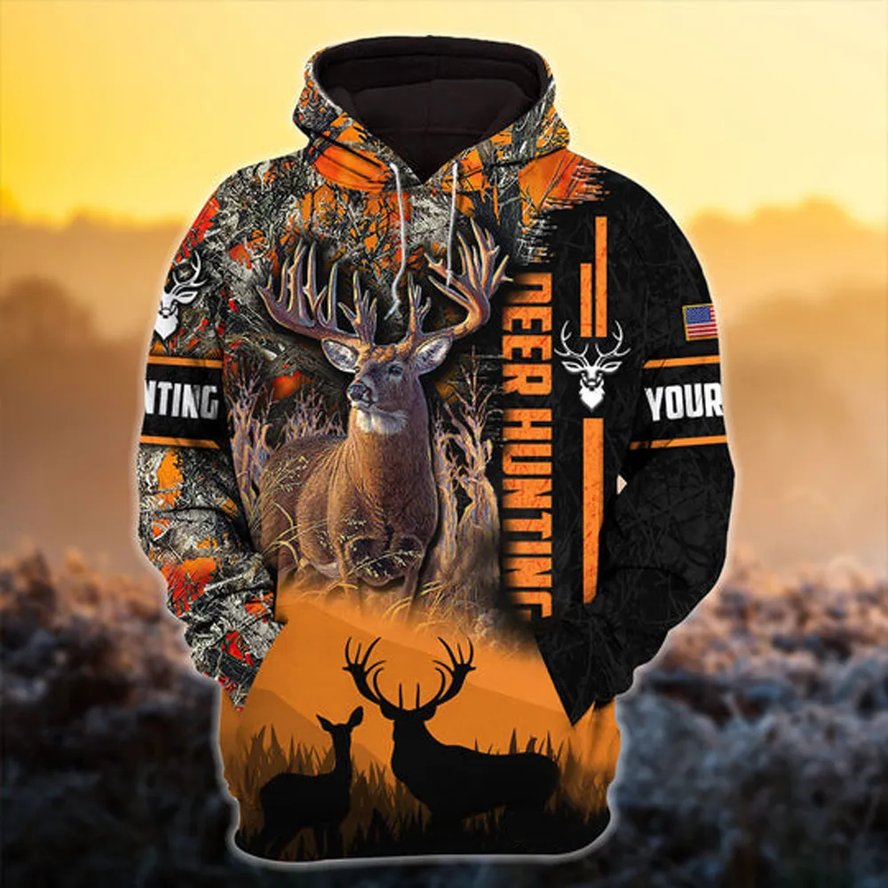 Custom Name Eternity Double Deer Hunting Hoodies 3D, Personalized Hunting Gift