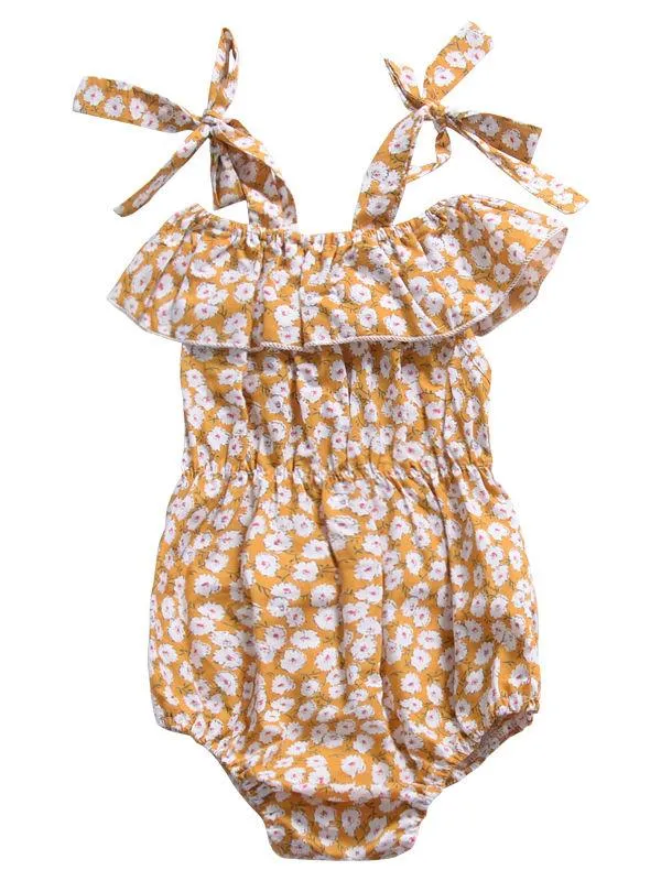 Cute Baby Girl 3 Colors Floral Lace-up Romper Summer Bodysuit