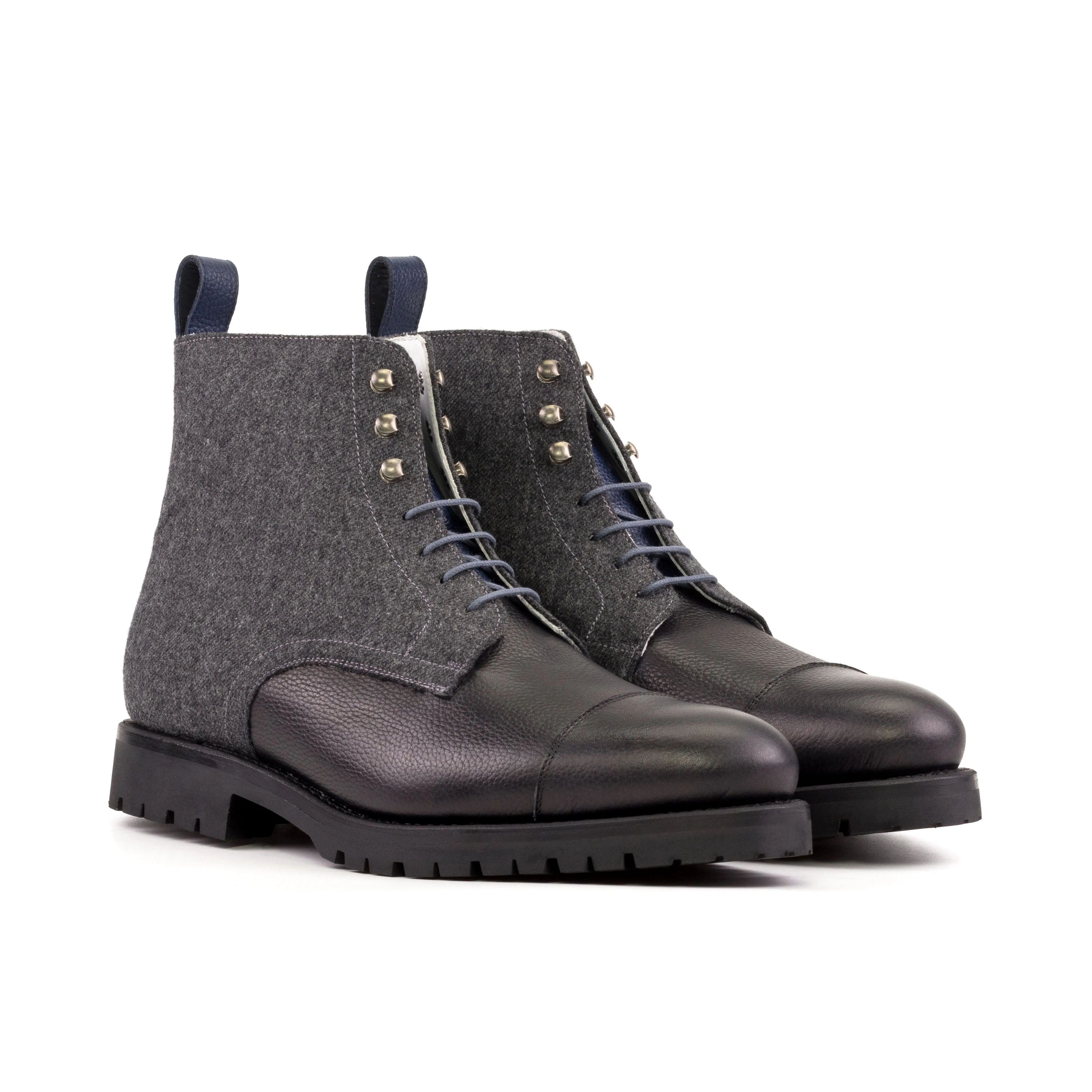 DapperFam Garrison in Black / Grey / Navy Men's Italian Leather Jumper Boot