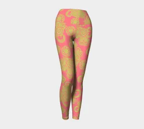 Dark Pink and Green Yoga Leggings