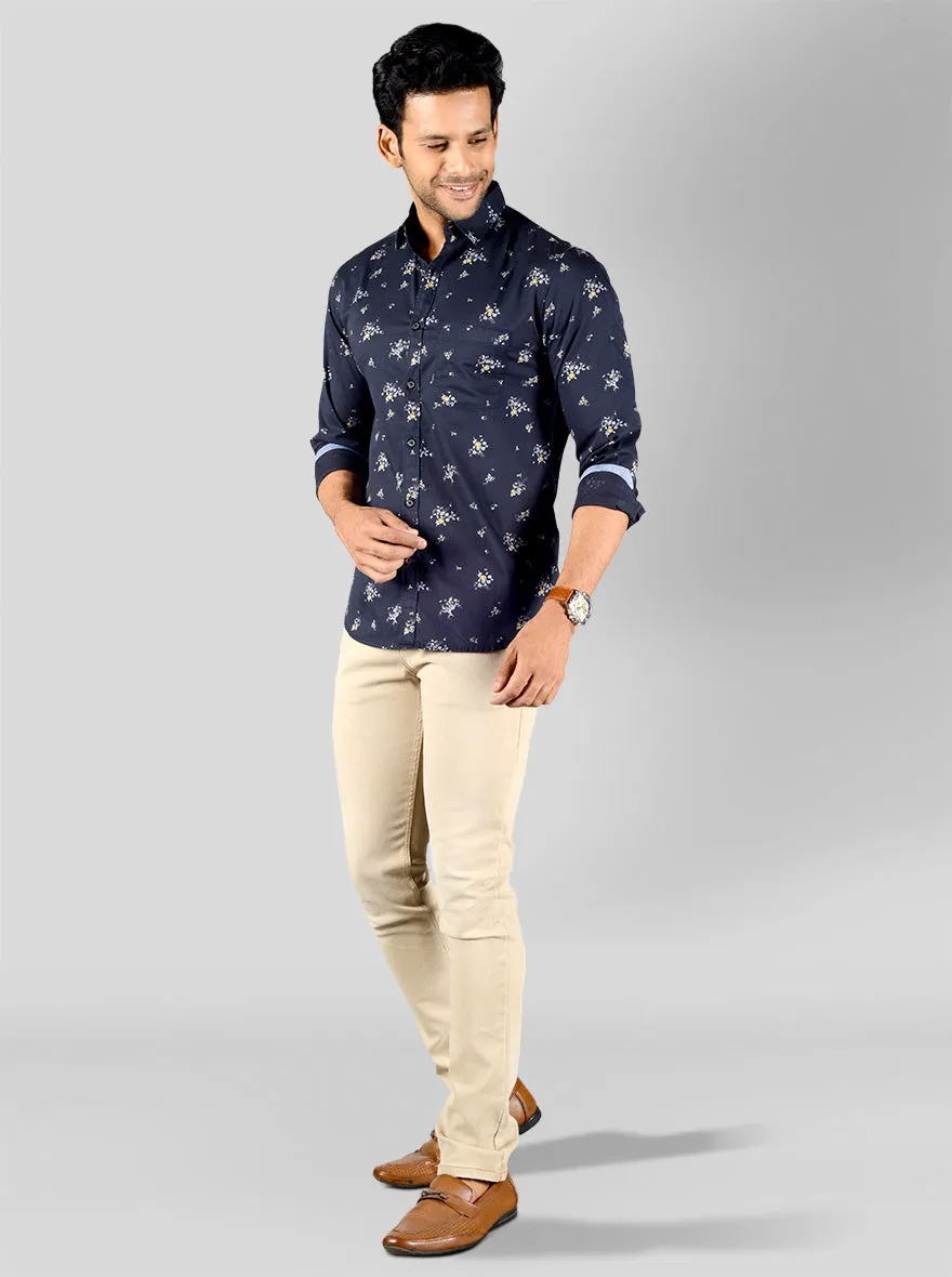 Eclipse Blue Printed Slim Fit Casual Shirt | Greenfibre