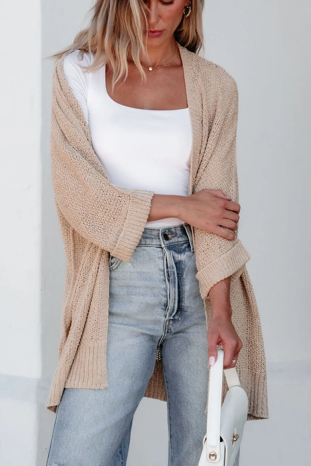 Essential Lightweight Ribbed Cardigan - Taupe - FINAL SALE