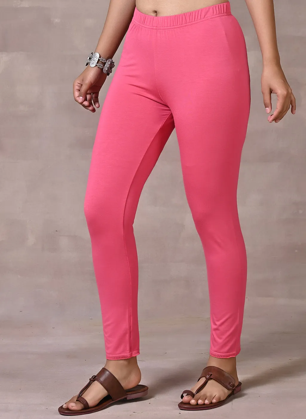 Farah Light Pink Viscose Lycra Leggings for Women