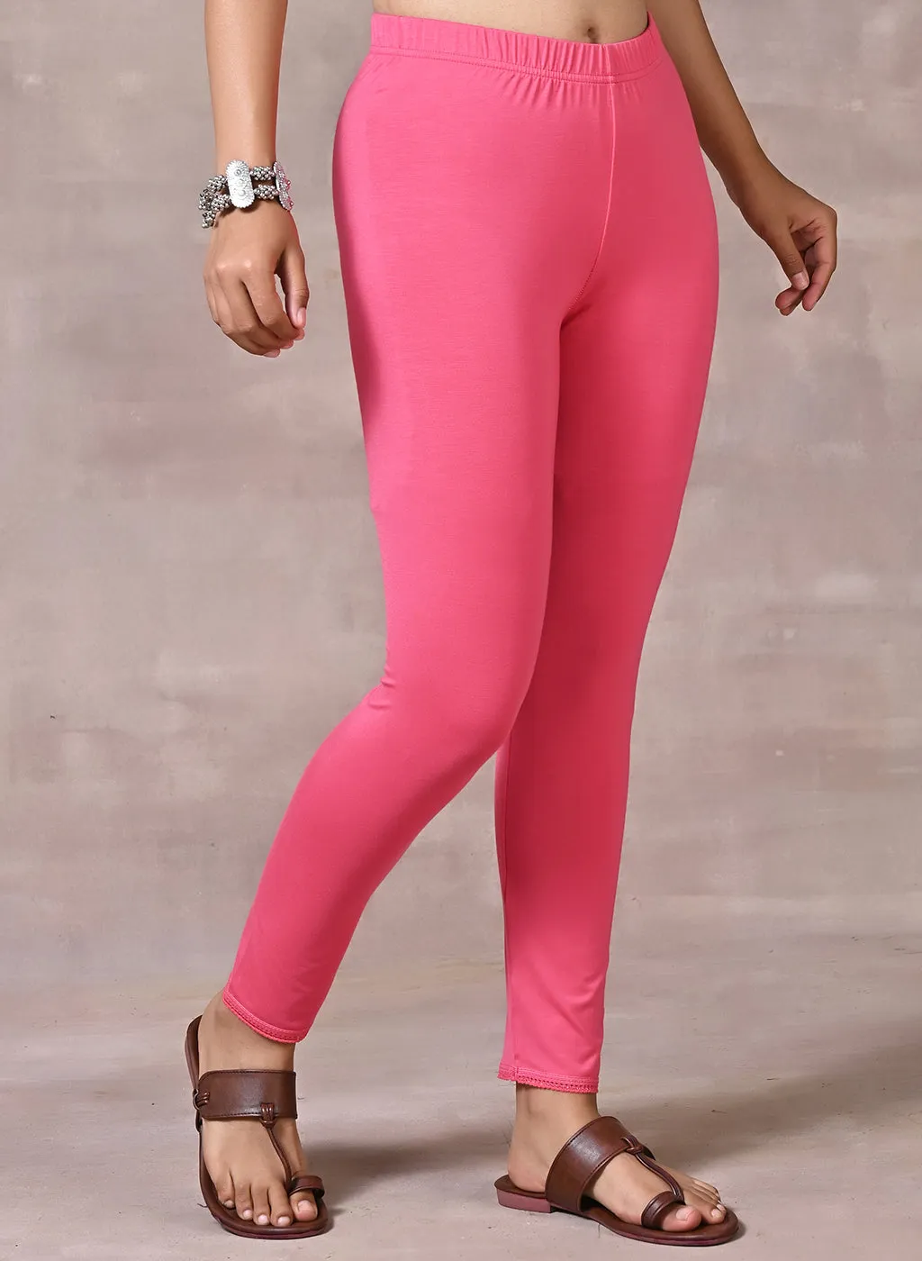 Farah Light Pink Viscose Lycra Leggings for Women