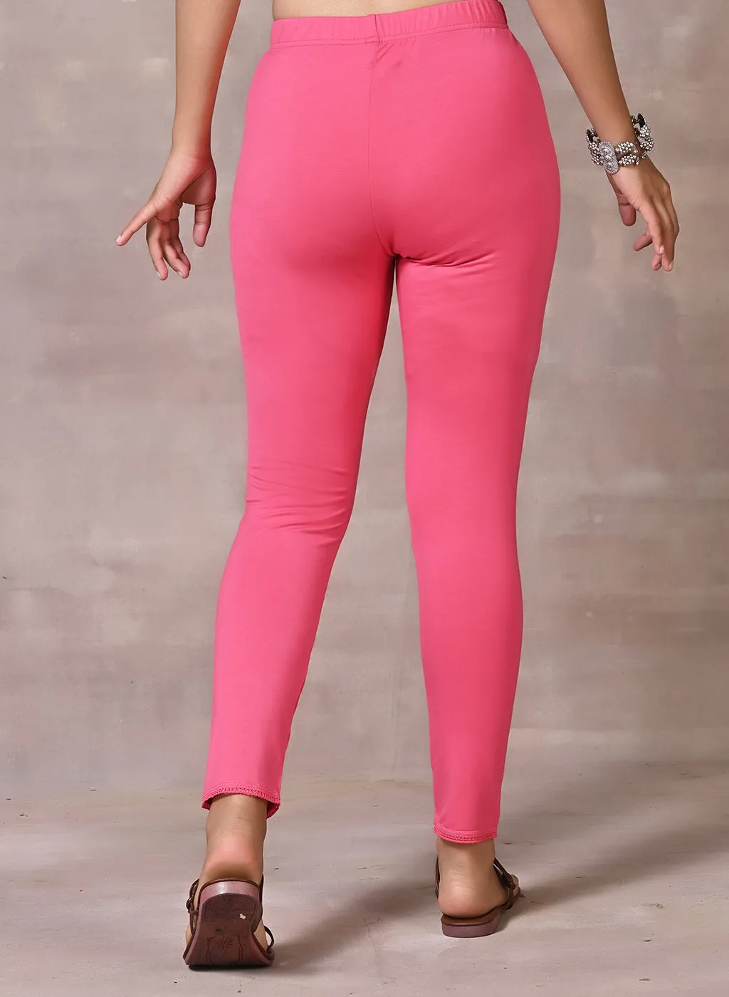 Farah Light Pink Viscose Lycra Leggings for Women