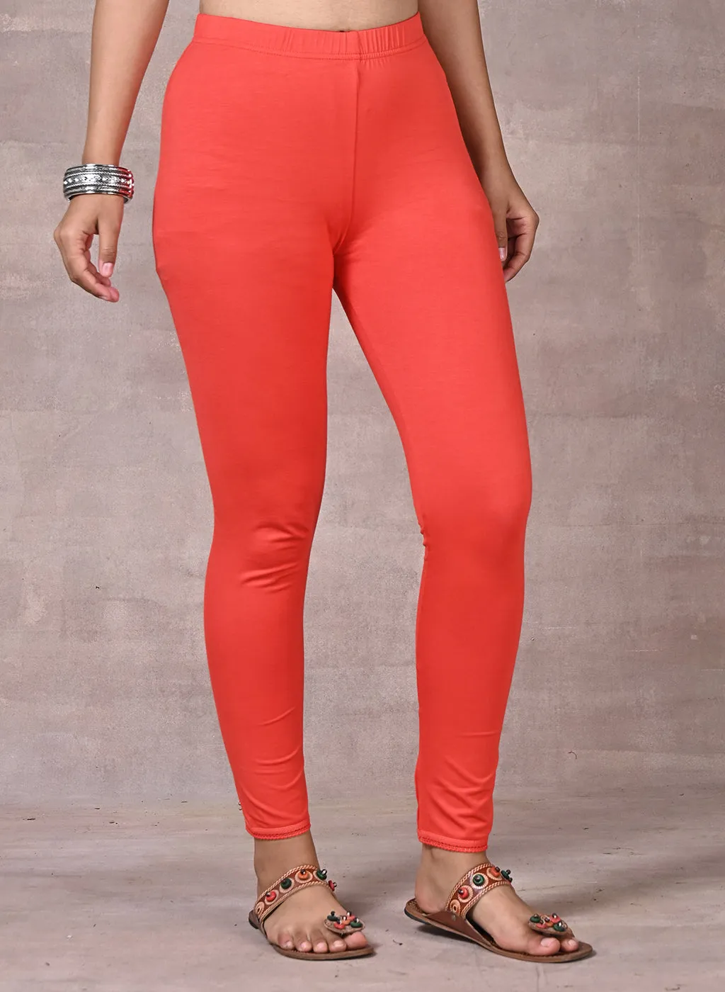 Farah Orange Viscose Lycra Leggings for Women