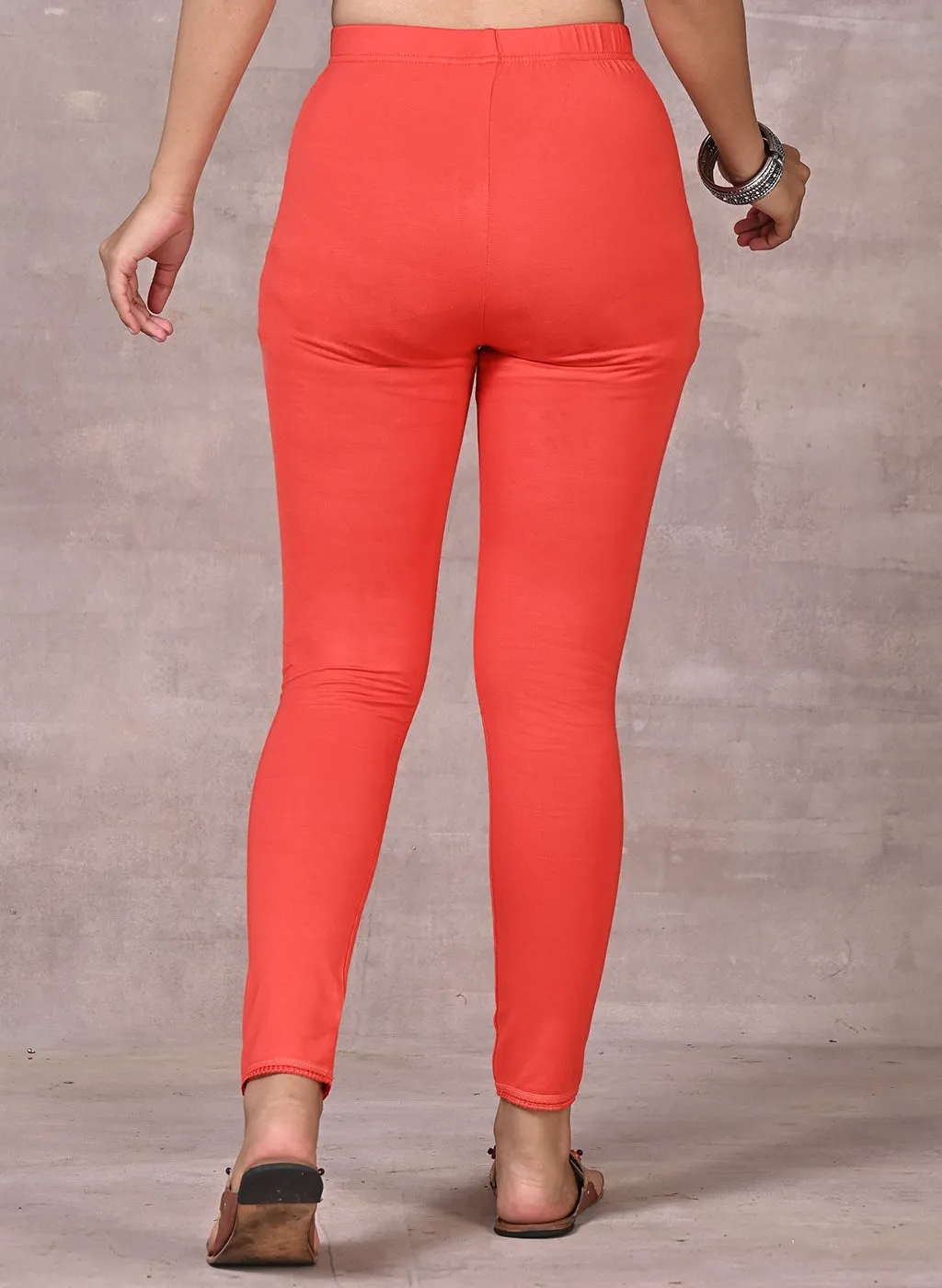 Farah Orange Viscose Lycra Leggings for Women