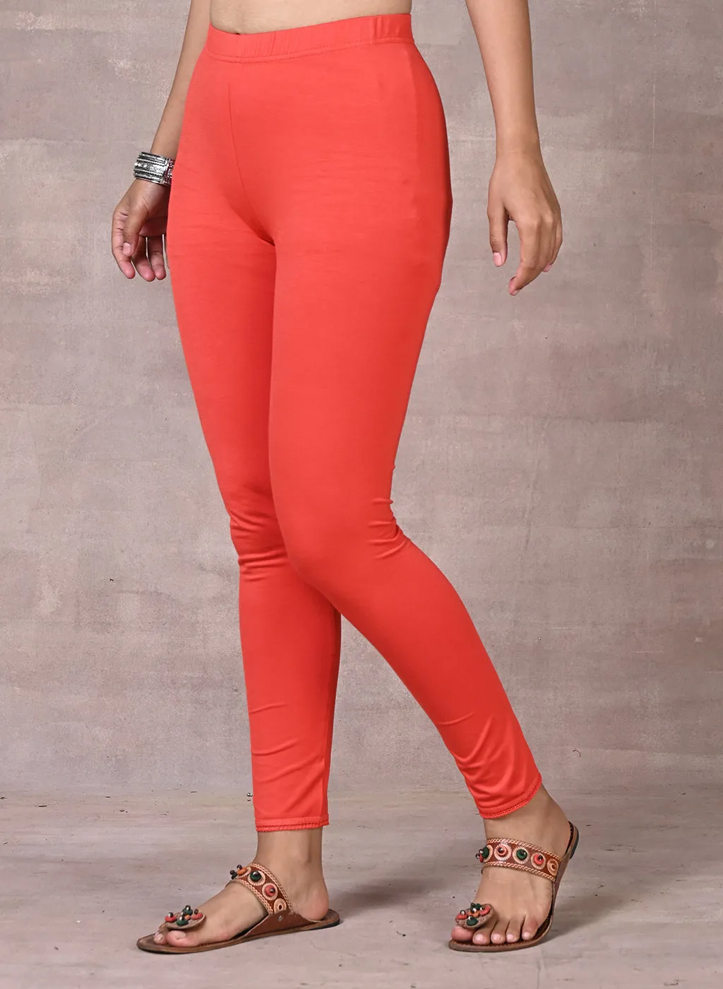 Farah Orange Viscose Lycra Leggings for Women