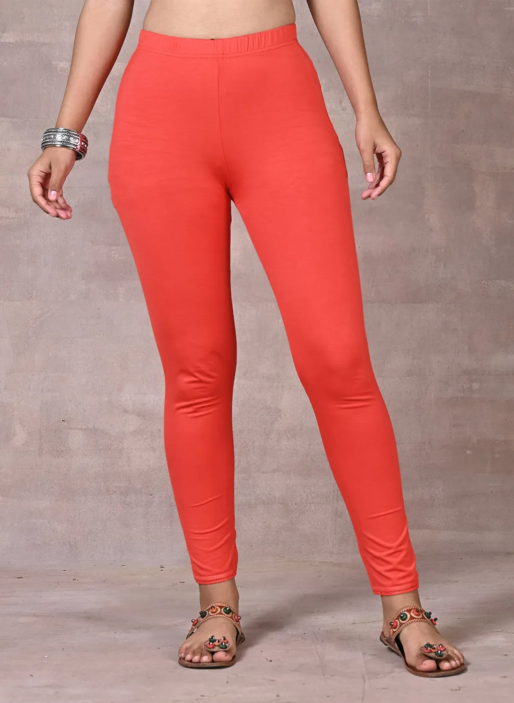 Farah Orange Viscose Lycra Leggings for Women