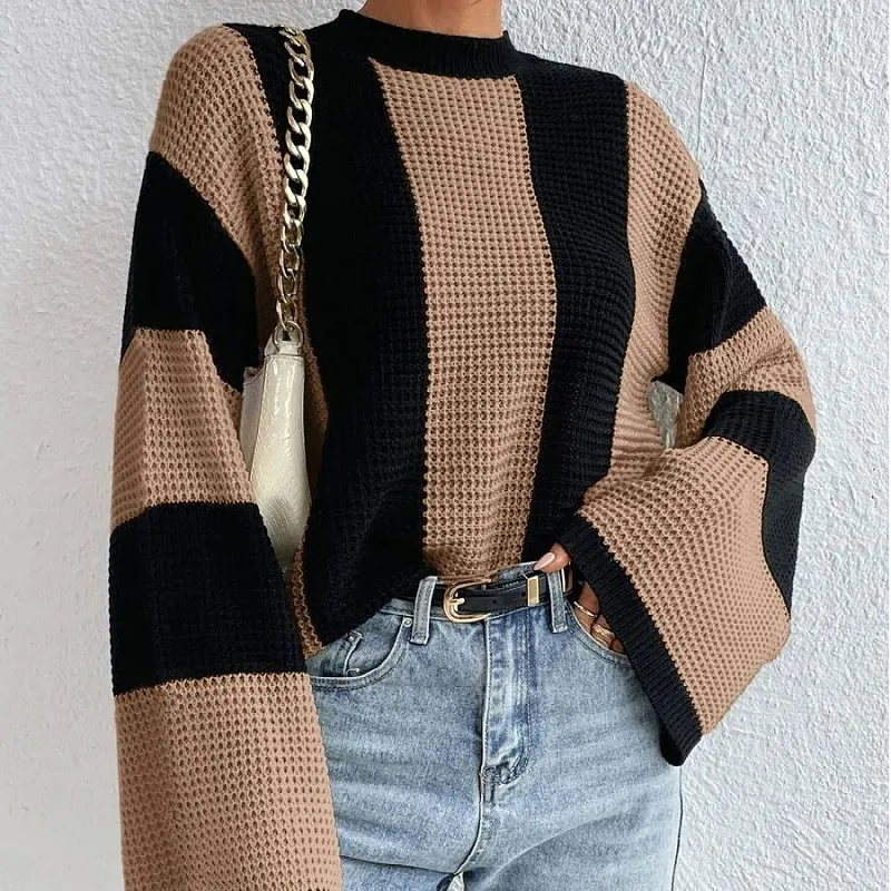 Fashionkova fall outfit men 2024 Autumn and Winter Western Style Knitted Sweater Top round Neck Striped Niche Sweater Coat for Women