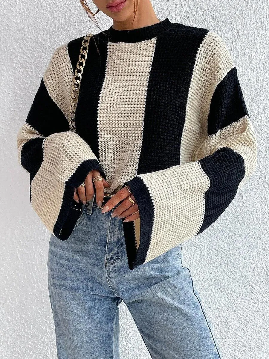 Fashionkova fall outfit men 2024 Autumn and Winter Western Style Knitted Sweater Top round Neck Striped Niche Sweater Coat for Women