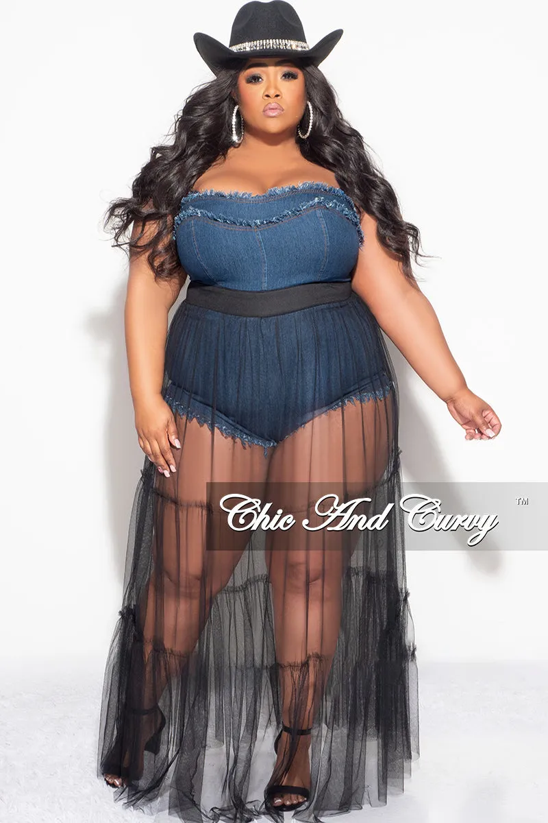 Final Sale Plus Size Strapless Romper with Mesh Skirt