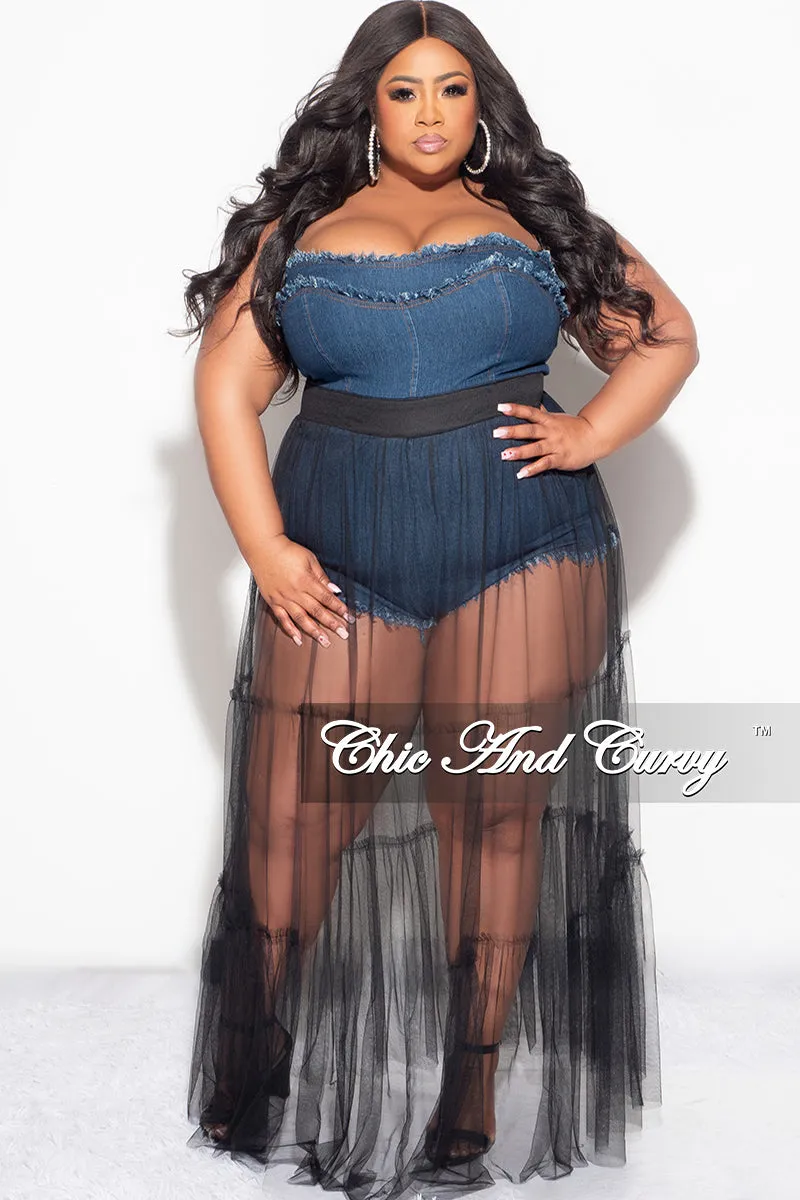 Final Sale Plus Size Strapless Romper with Mesh Skirt