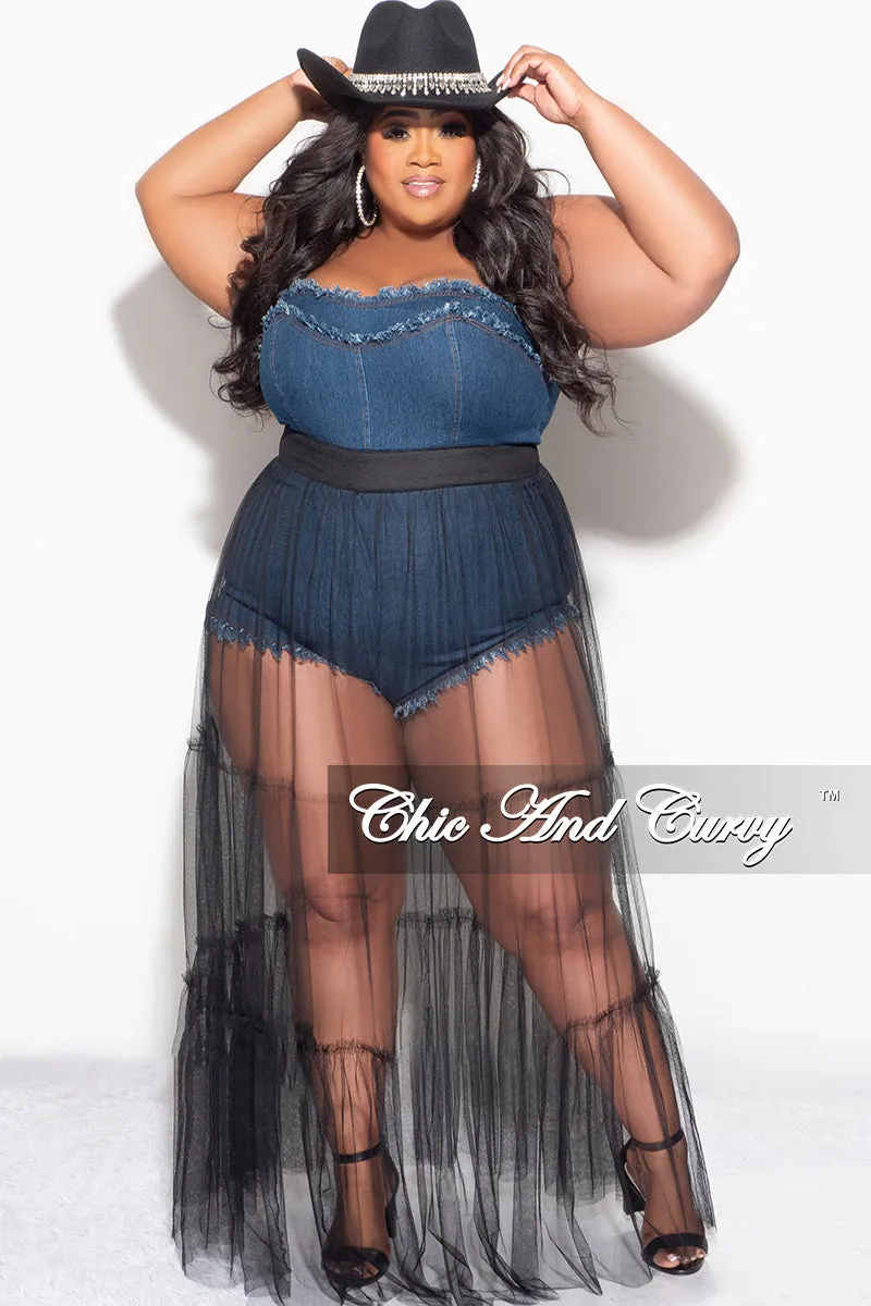 Final Sale Plus Size Strapless Romper with Mesh Skirt