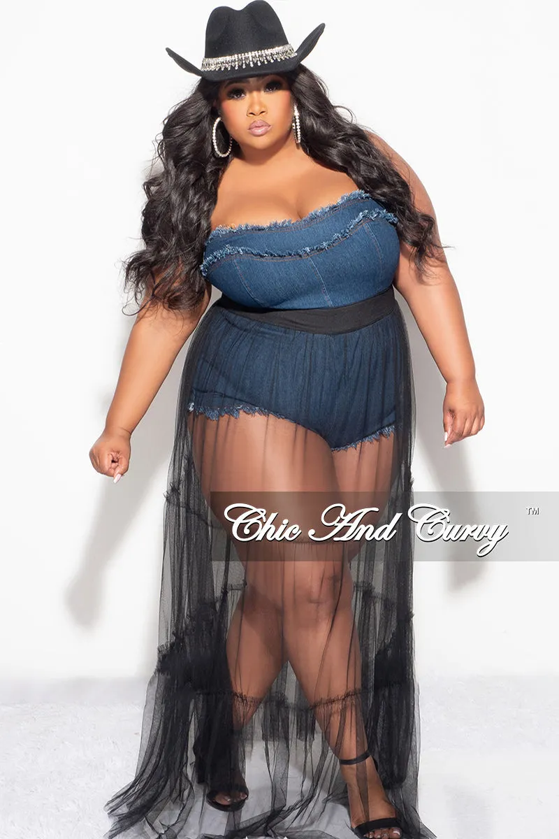 Final Sale Plus Size Strapless Romper with Mesh Skirt