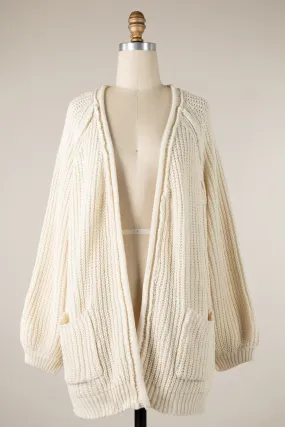 Fluffy Chenille Ribbed Knit Outline Cardigan