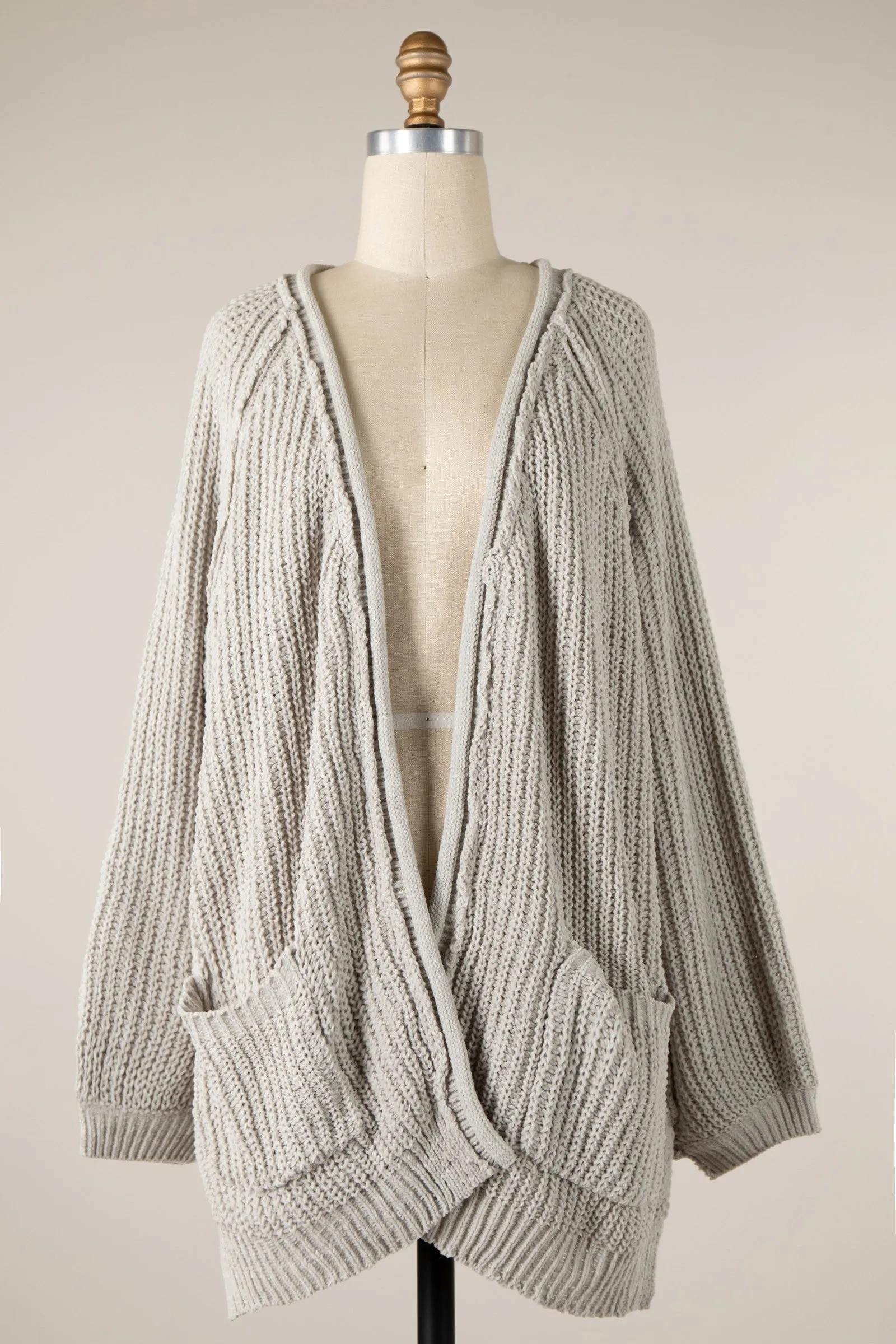 Fluffy Chenille Ribbed Knit Outline Cardigan