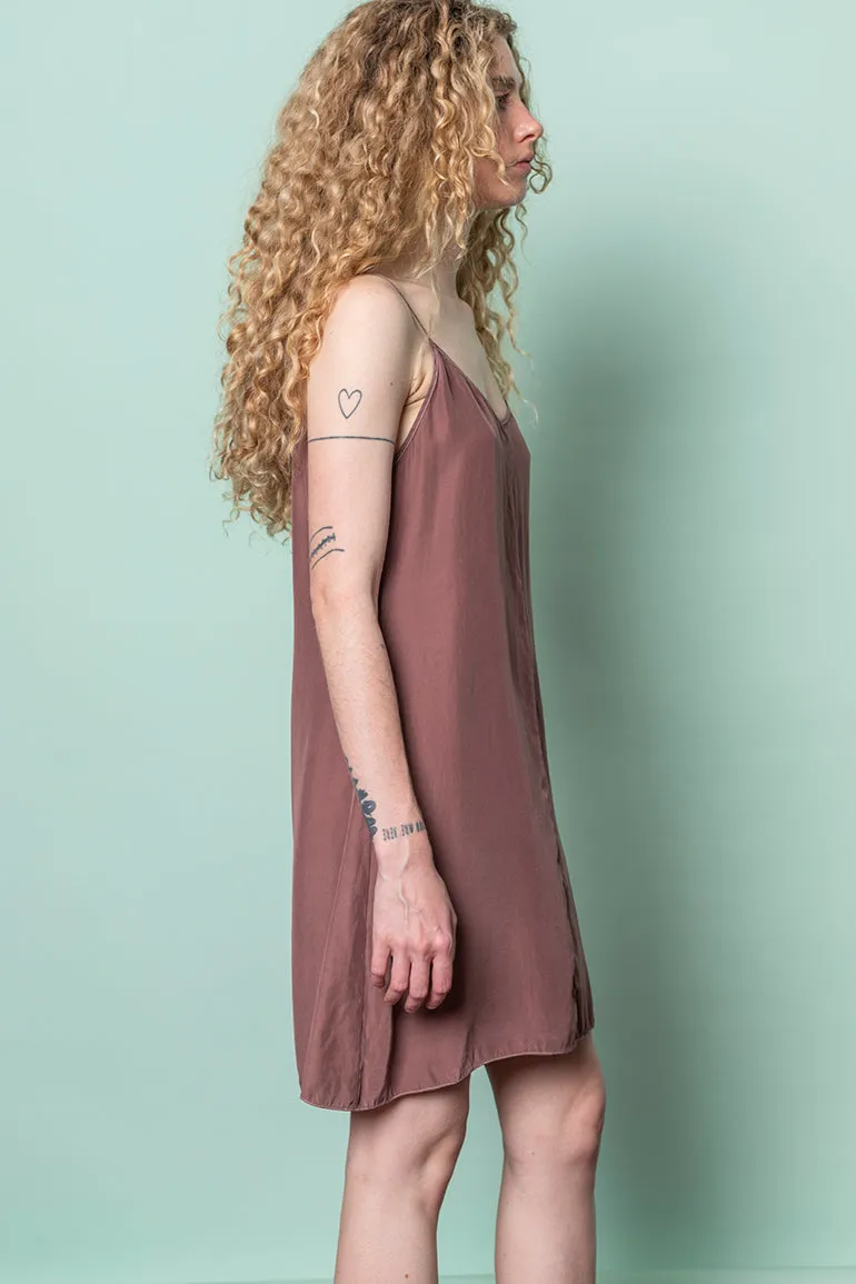 Garment Dyed Silk Short Slip Dress - Dusty Pink