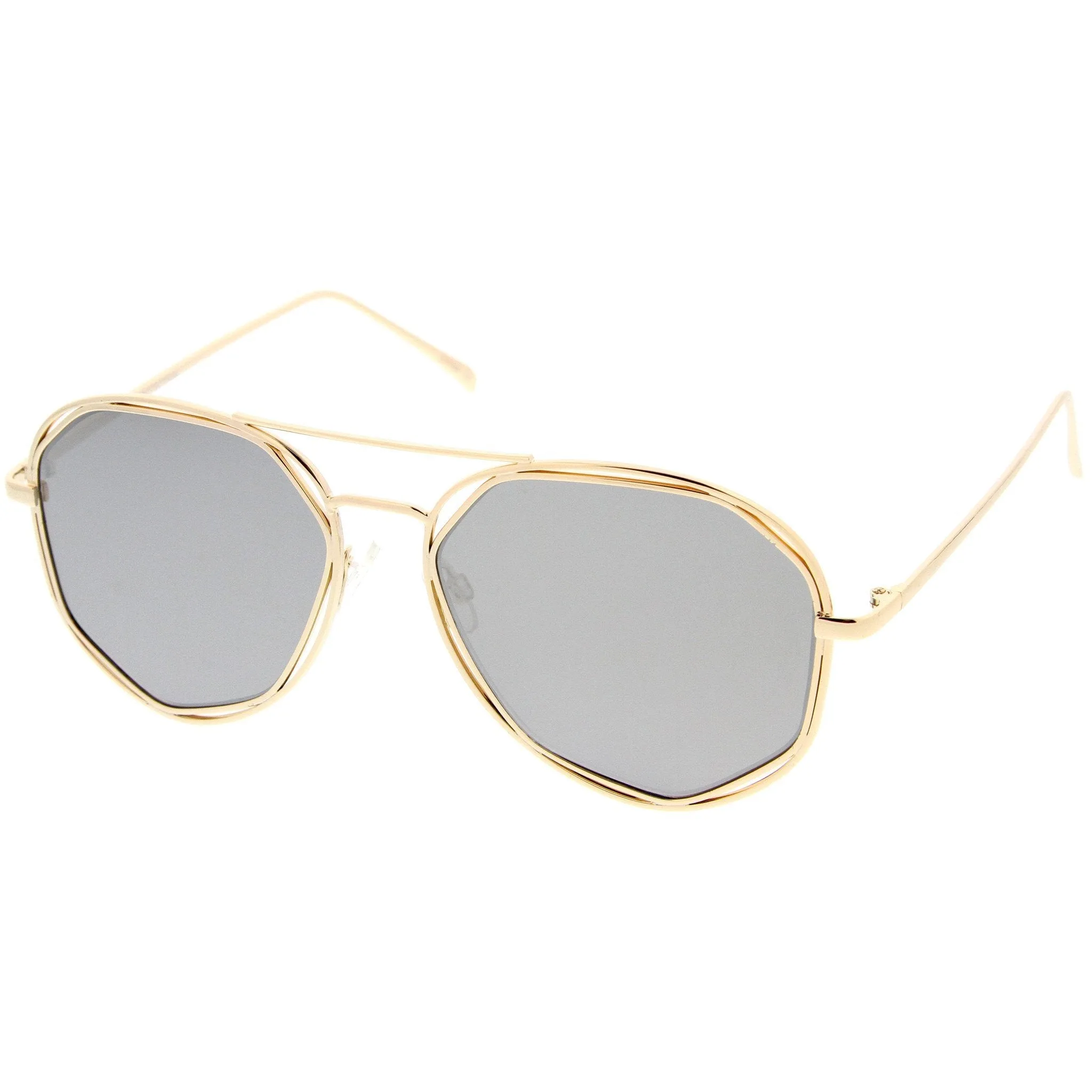 Geometric Mirrored Lens Aviator Sunglasses