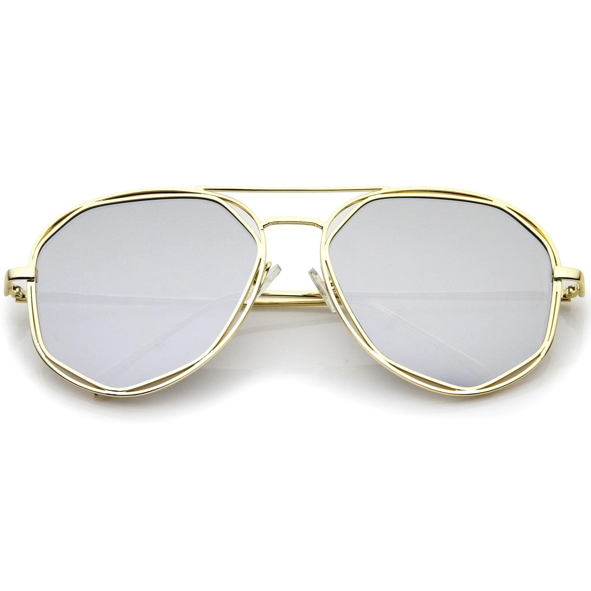 Geometric Mirrored Lens Aviator Sunglasses