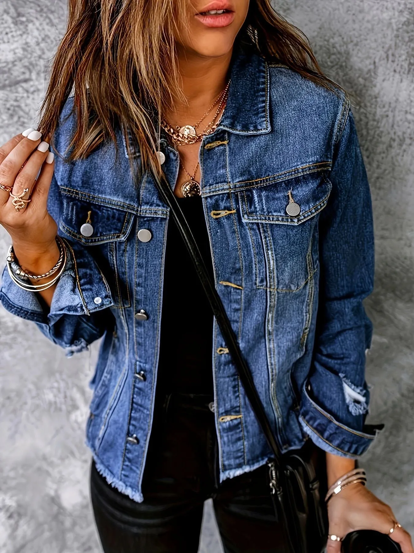 Girlary-shop senior jeans Denim Coat Women's Autumn and Winter Clothing Small Short Denim Clothing Fashion Jacket Top Denim Jacket