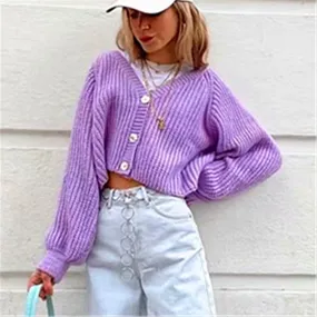 Girlary-shop summer outfits inspo Sweater Women's Net Red Women's Clothing Spring and Autumn New Lantern Sleeve Loose Sweater Single-Breasted Short Coat