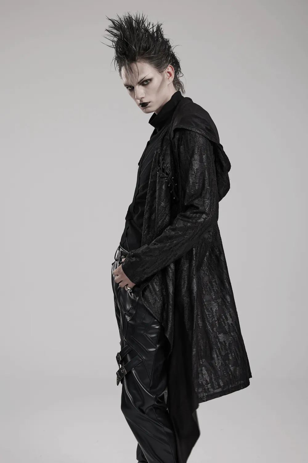 Gothic Hooded Trench Coat Men's High-Fashion