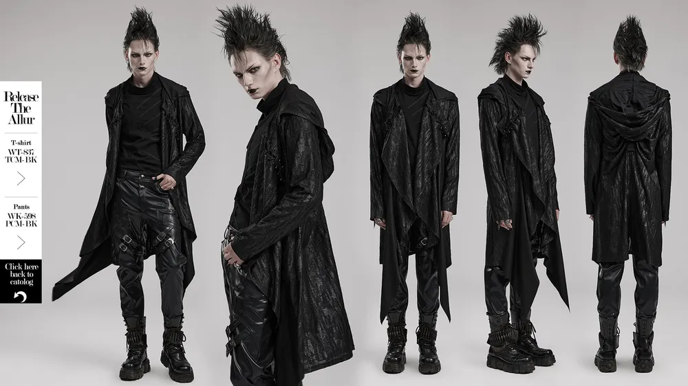 Gothic Hooded Trench Coat Men's High-Fashion