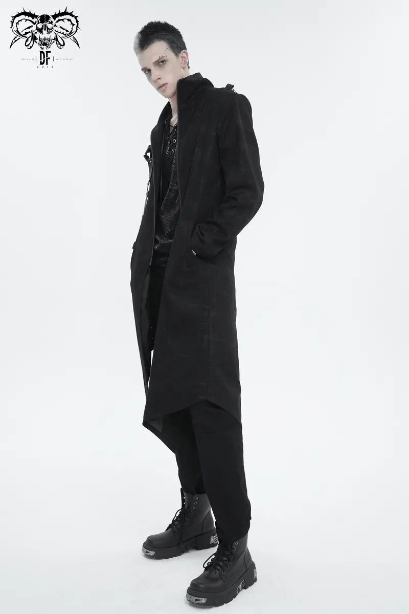 Gothic Skull Zipper Asymmetric Coat with Harness / Stand Collar Men's Coats
