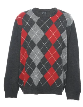 Grey Argyle Jumper - XL